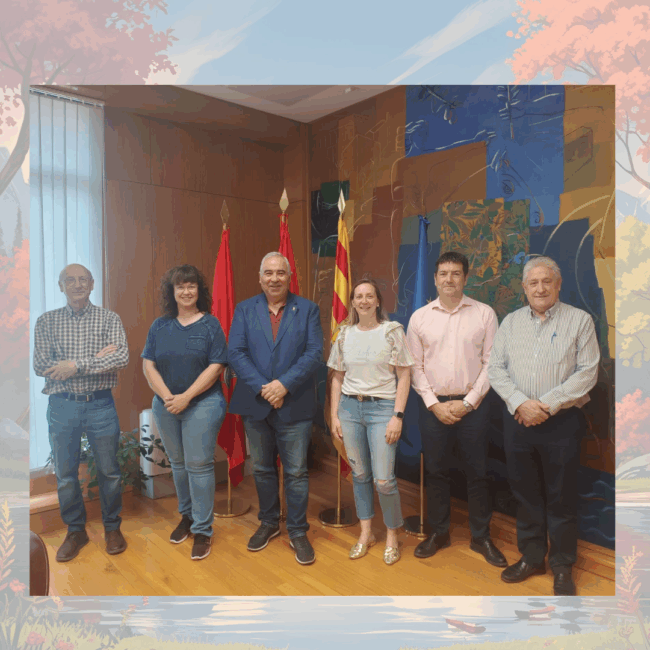 Foto de la junta directiva de la Asociación de Comercio de Zuera junto al alcalde y el concejal de comercio y emprendimiento empresarial